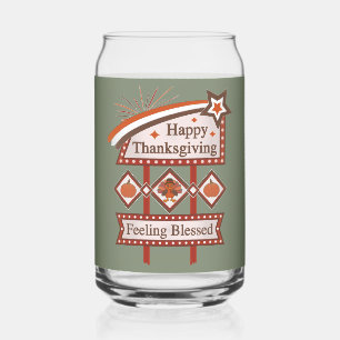 Happy Thanksgiving Gezegend Retro Teken Blikvorm Glas