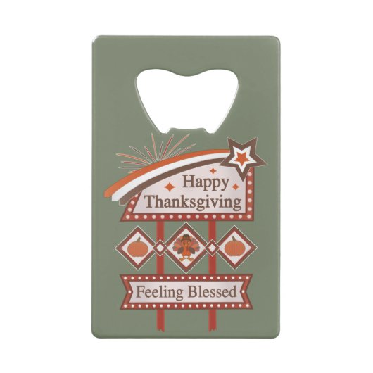 Happy Thanksgiving Gezegend Retro Teken Kredietkaart Flessenopener (Voorkant)
