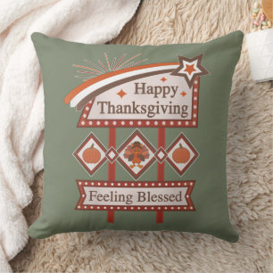 Happy Thanksgiving Gezegend Retro Teken Kussen
