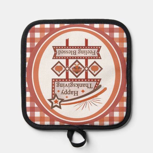 Happy Thanksgiving Gezegend Retro Teken Pannenlap (Voorkant)