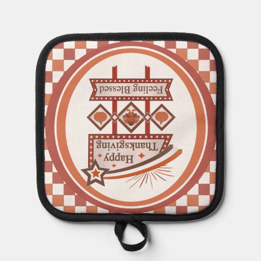 Happy Thanksgiving Gezegend Retro Teken Pannenlap (Voorkant)