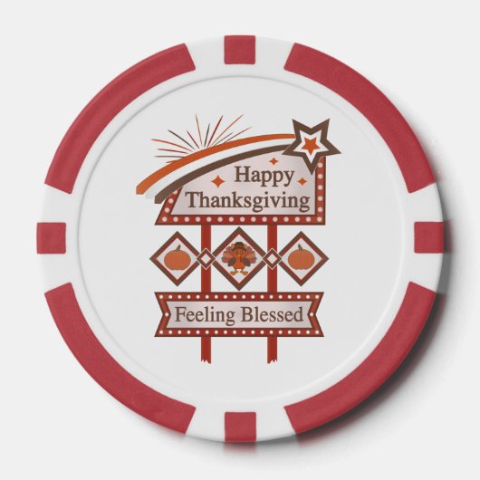 Happy Thanksgiving Gezegend Retro Teken Poker Chips (Voorkant)