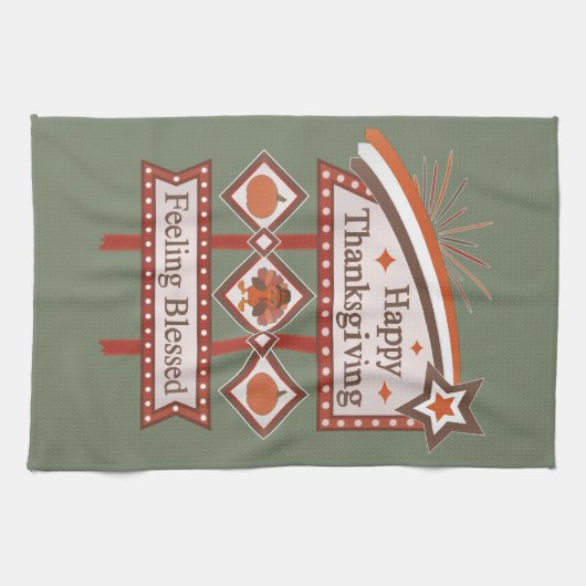 Happy Thanksgiving Gezegend Retro Teken Theedoek (Horizontaal)