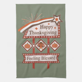 Happy Thanksgiving Gezegend Retro Teken Theedoek