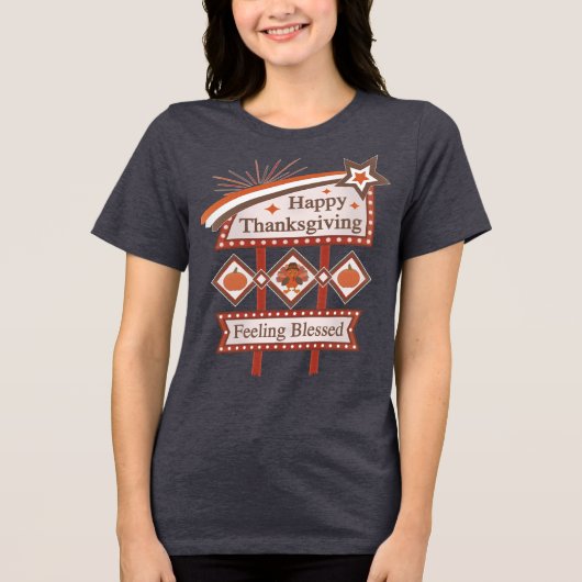 Happy Thanksgiving Gezegend Retro Teken Tri-Blend Shirt (Voorkant)