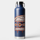 Happy Thanksgiving Gezegend Retro Teken Waterfles (Voorkant)