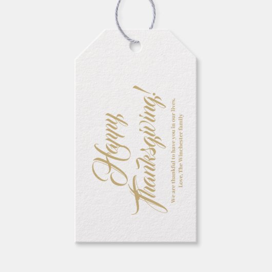 Happy Thanksgiving Gold aangepaste script elegant Cadeaulabel (Voorkant)