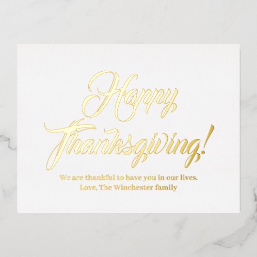 Happy Thanksgiving Gold aangepaste script elegant Folie Feestdagen Briefkaart (Voorkant)