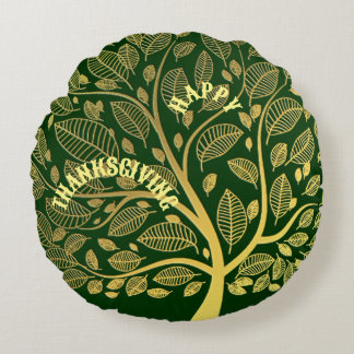 Happy Thanksgiving Gold Tree of Life Greenery Cute Rond Kussen