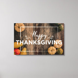 Happy Thanksgiving Gourds op Rustic Wood Canvas Afdruk