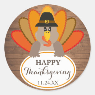 Happy Thanksgiving grappige kalkoen rustieke bosst Ronde Sticker