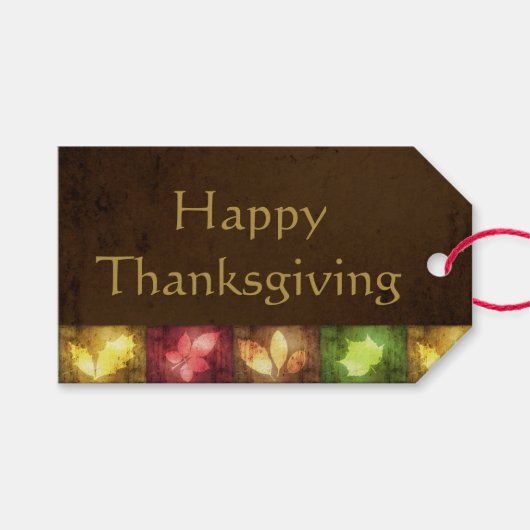 Happy Thanksgiving Grunge Leaves Cadeaulabel (Voorkant (Horizontaal))