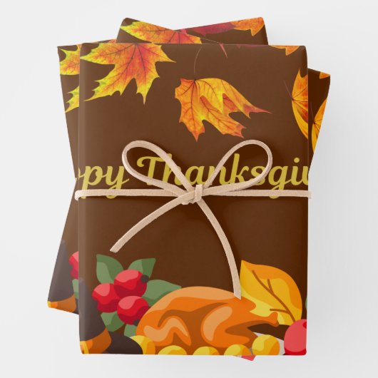 Happy Thanksgiving Harvest - Turkije en groenten Inpakpapier Vel (In situ)