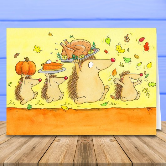 Happy Thanksgiving Hedgehogs Greeting Kaart