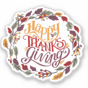 Happy Thanksgiving Herfst Autumn Leaves Wreate Sticker