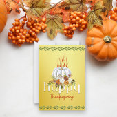 Happy Thanksgiving Herfst Bloemen Pompoen Flat Yel Feestdagenkaart