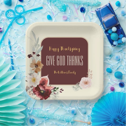 Happy Thanksgiving Herfst Bloemen & Vijgen Papieren Bordje (Feest)