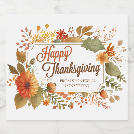 Happy Thanksgiving Herfst Flowers Custom Business Sparkling Wijnetiket (Enkel label)