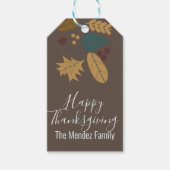 Happy Thanksgiving Herfst Folk Greenery Brown Cadeaulabel (Voorkant)