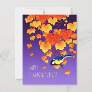Happy Thanksgiving Herfst Grape Vine Great Tit Bir Feestdagenkaart