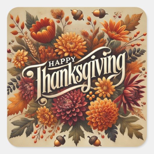 HAPPY THANKSGIVING HERFST HERFSTBLADEREN VIERKANTE STICKER (Voorkant)