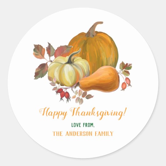 Happy Thanksgiving Herfst Oogst Pompoenen Foliage Ronde Sticker (Voorkant)