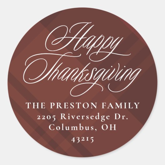 Happy Thanksgiving herfst plaid retouradres Ronde Sticker (Voorkant)