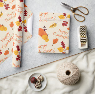 Happy Thanksgiving Herfst Pompoenen en Bladeren Gi Cadeaupapier