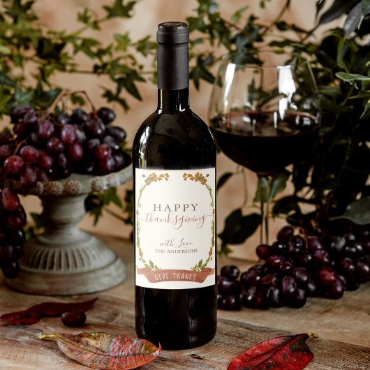 Happy Thanksgiving herfst Waterverf Boho krans Wijn Etiket