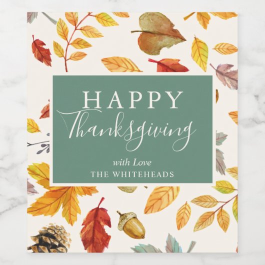 Happy Thanksgiving herfst Waterverf Pattern Wijn Etiket (Enkel label)