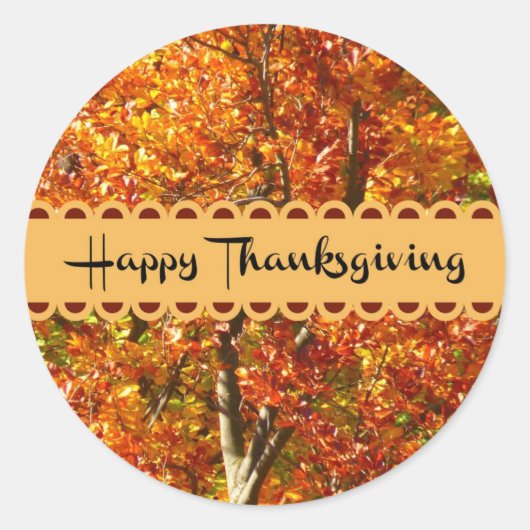 Happy Thanksgiving, herfstkleuren, Ronde Sticker (Voorkant)