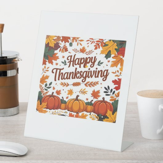 Happy Thanksgiving - Herfstpompoenen & herfstblade Reclamebord Met Voetstuk (Insitu)