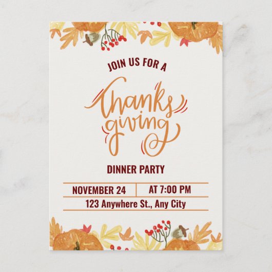Happy Thanksgiving Invitation Briefkaart (Voorkant)