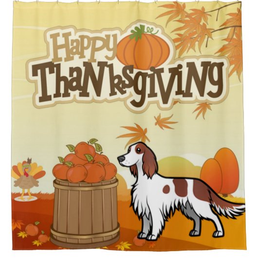 Happy Thanksgiving Irish Red and White Setter Douchegordijn (Voorkant)