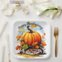 Happy Thanksgiving kleurrijke pompoen bewerkbaar Papieren Bordje