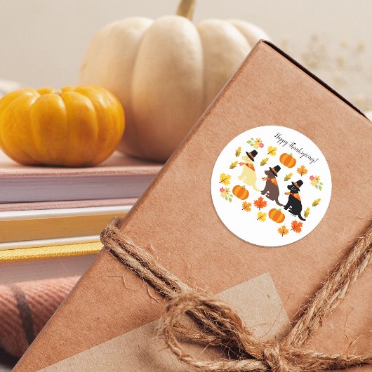 Happy Thanksgiving Labrador Silhouette Ronde Sticker