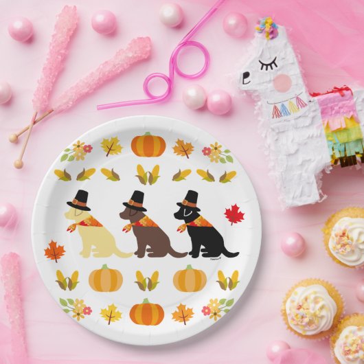 Happy Thanksgiving Labrador Silhouette White Papieren Bordje (Feest)