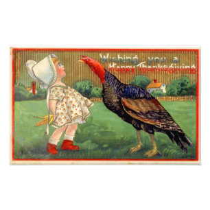 Happy Thanksgiving Little Girl en Turkey  Foto Afdruk