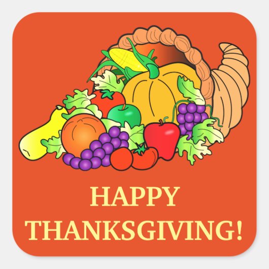 Happy Thanksgiving met Cornucopia Vierkante Sticker (Voorkant)