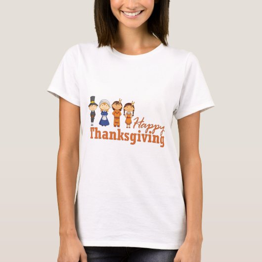 Happy Thanksgiving met Pilgrim Native American T-shirt (Voorkant)