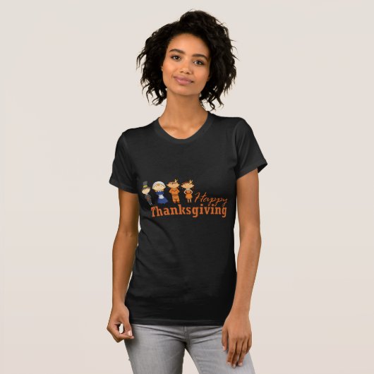 Happy Thanksgiving met Pilgrim Native American T-shirt (Voorkant volledig)