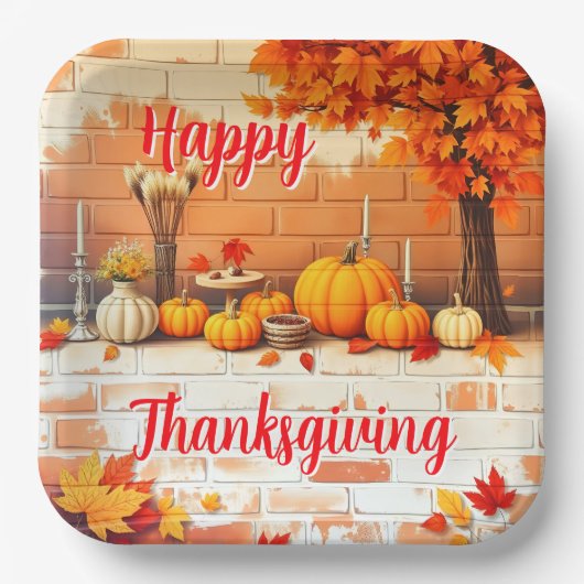 Happy Thanksgiving Mooie Herfst Papieren Bordje (Voorkant)