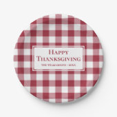 Happy Thanksgiving Name Burgundy Gingham Play Papieren Bordje (Voorkant)