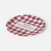 Happy Thanksgiving Name Burgundy Gingham Play Papieren Bordje (Gekanteld)