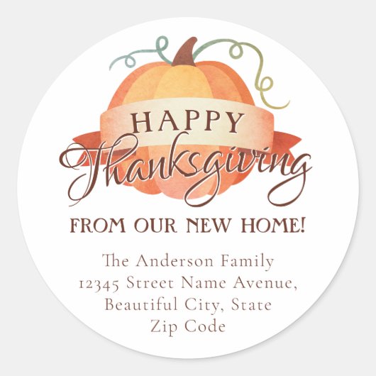 Happy Thanksgiving New Home Change Address Moving Ronde Sticker (Voorkant)