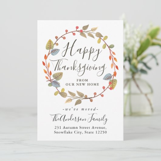 Happy Thanksgiving New Home Wreath Holiday Moving Aankondiging (Staand voorkant)