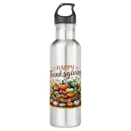 Happy Thanksgiving – Oogstmand met pompoenen Waterfles (Voorkant)