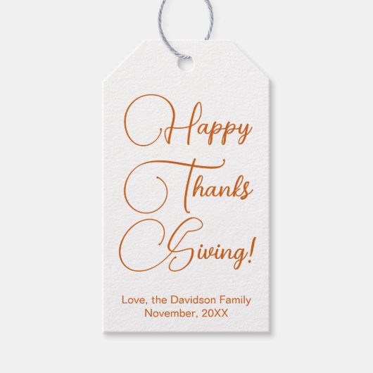 Happy Thanksgiving oranje aangepast script eenvoud Cadeaulabel (Voorkant)
