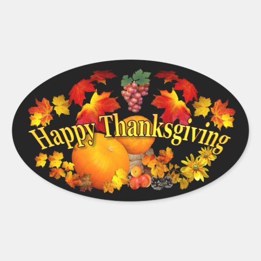 Happy Thanksgiving ~ Oval Sticker (Voorkant)