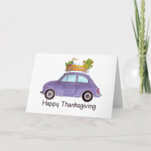 Happy Thanksgiving Paarse Retro Fiat 500 Kaart